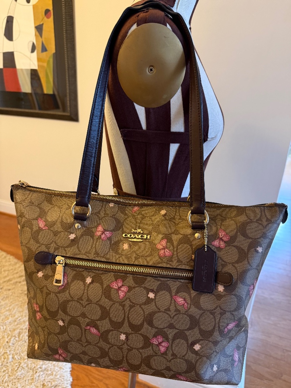 Coach Gallery Signature C Butterly Floral Print Tote Coated Canvas Hang Tag 2712